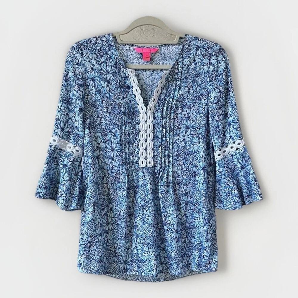 Lilly Pulitzer SIZE XS Bell Sleeves Hollie Tunic Beachy Blouse Floral Resortwear